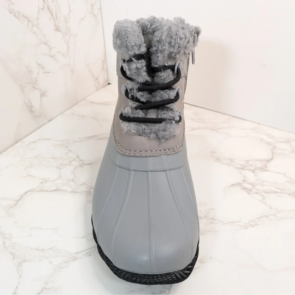 Sperry Women's Saltwater Alpine Grey 1 Duck Booties‎ 7.5 M Tie Rain Boots Fall